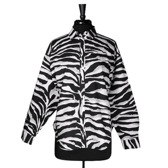 Express Women's Shirt Button Up Animal Print Stretch Oversized Boyfriend Top S - Picture 1 of 8